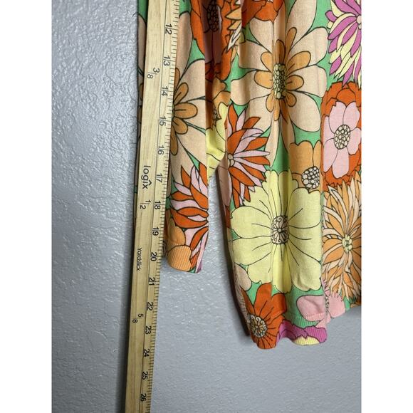 Talbots Bright Floral Lightweight Cardigan Yellow Pink 3/4 Sleeve Size Large - Picture 7 of 7